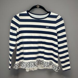 VINEYARD VINES Top/T-ShirtNavy and White Striped Ruffle Bottom Trim Sz S
